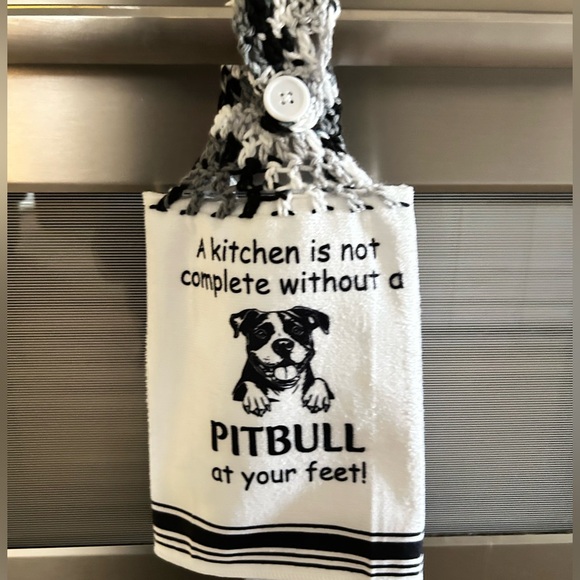 Hand Crafted Other - Hand Crafted Black and White Pitbull Themed Hanging Kitchen Hand Towel